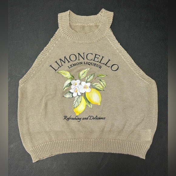 Limoncello Graphic Knit Tank Top - Beige with Yellow Lemon Print - Picture 7 of 7